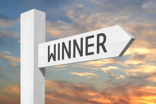 Winner White Wooden Signpost One Arrow — Stock Photo, Image