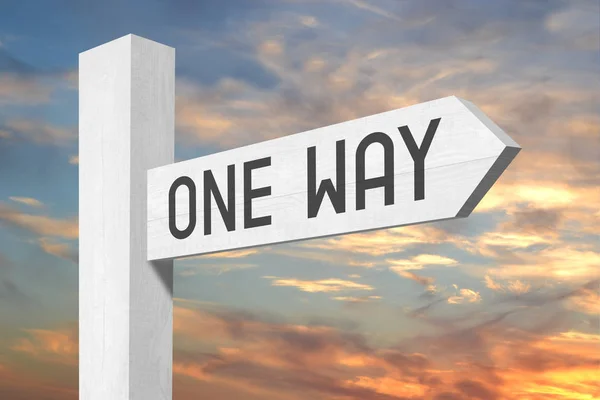 One way - white wooden signpost with one arrow