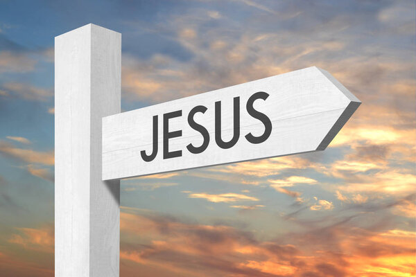 Jesus - white wooden signpost with one arrow