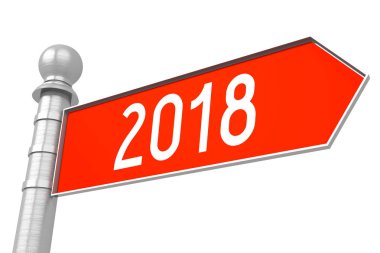 2018-kırmızı tabelasını, beyaz arka plan.