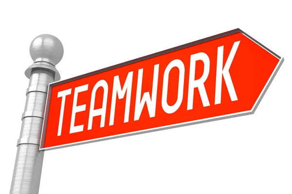 Teamwork Red Signpost White Background — Stock Photo, Image