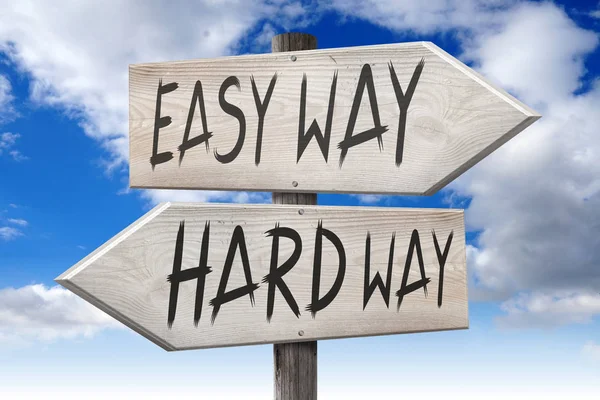 Easy Way Hard Way Wooden Signpost — Stock Photo, Image