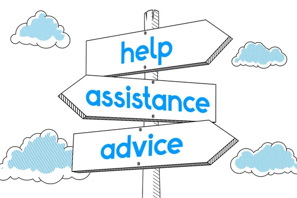 Help, support, advice - signpost, white background
