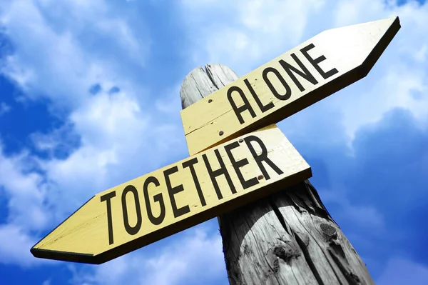 Alone Together Wooden Signpost — Stock Photo, Image