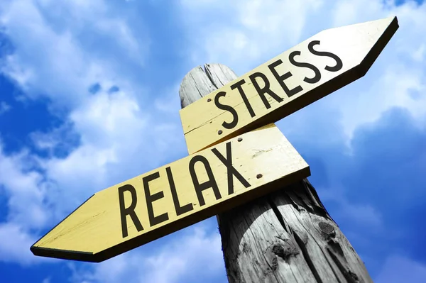 Estrés Relax Señalización Madera —  Fotos de Stock