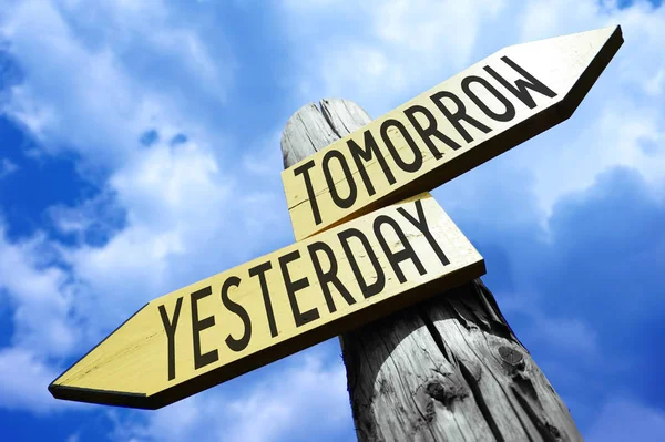 Tomorrow Yesterday Wooden Signpost — Stock Photo, Image