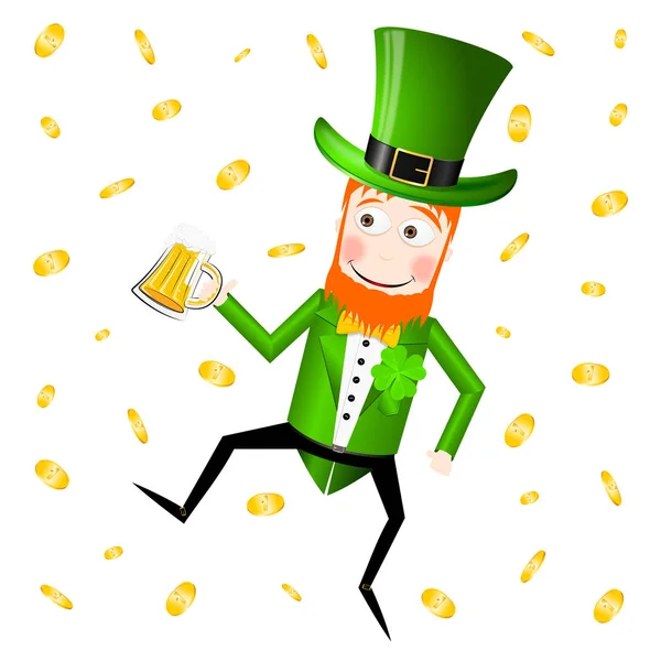 Patrick Day Illustration Leprechaun Holding Beer — Stock Photo, Image