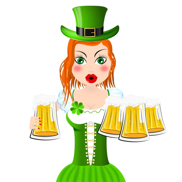 Ilustración Del Día San Patricio Camarera Sosteniendo Cerveza — Foto de Stock