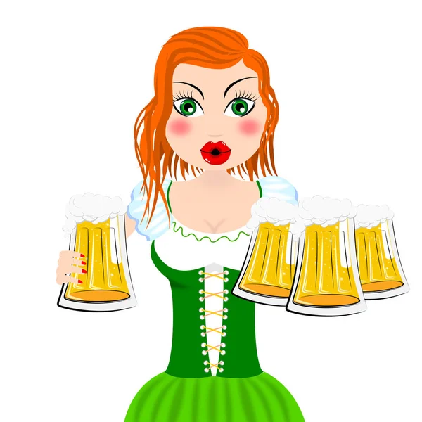 Ilustración Del Día San Patricio Camarera Sosteniendo Cerveza — Foto de Stock