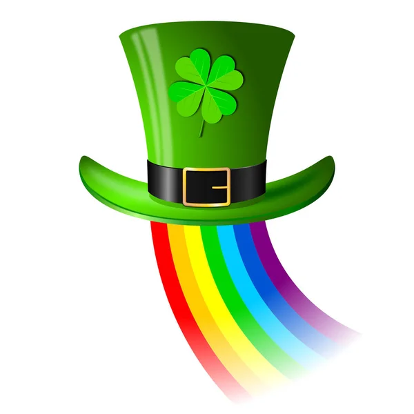 Patrick Day Illusztráció Zöld Kalapban Rainbow Lóhere — Stock Fotó