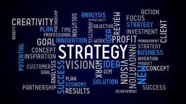 Strateji - tipografik kavramı, beyaz arka plan.