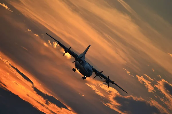 Plane Flying Air Sunset Sky — Stock Photo, Image