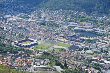 Bergen, Norveç - cityscape - yukarıdan görünüm