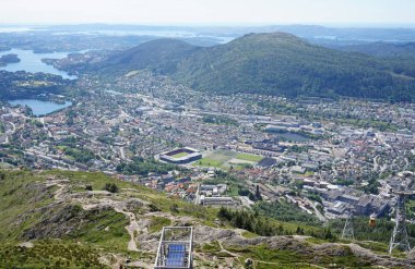 Bergen, Norveç - cityscape - yukarıdan görünüm