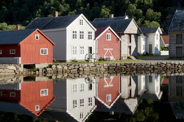 Casas Madeira Laerdal Noruega — Fotografia de Stock