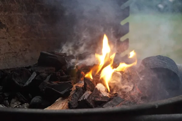 Grill - chama e fumaça — Fotografia de Stock