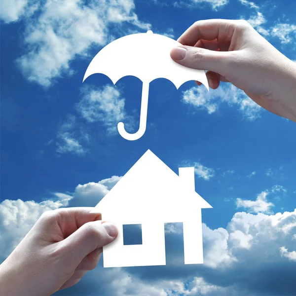 House Insurance Concept Hands Sky Background — Stock Photo, Image