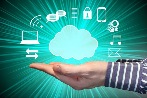 Cloud computing concept, menselijke hand — Stockfoto