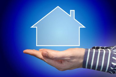 El, mavi arka plan, ev sigorta kavramı