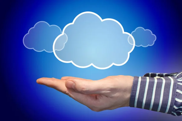 Ruky Modré Pozadí Konceptu Cloud Computing — Stock fotografie