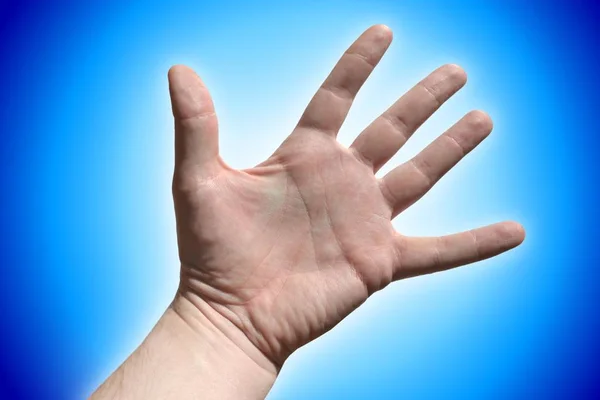Πέντε Δάχτυλα Χέρι Μπλε Φόντο — Φωτογραφία Αρχείου