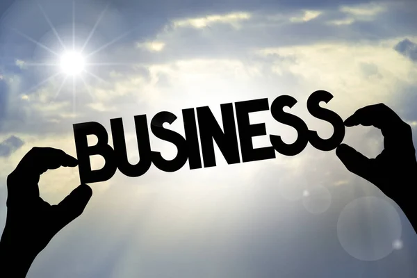 Koncepcja biznesowa - ręce, tekst, niebo — Zdjęcie stockowe