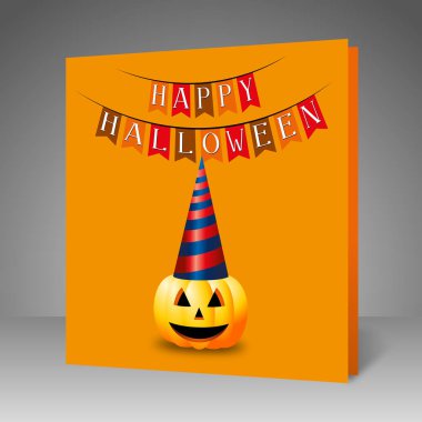 Mutlu Cadılar Bayramı kartı - kabak giyen parti şapkası