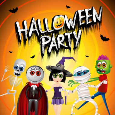 Cadılar Bayramı partisi posteri çizgi film karakterleri ile.