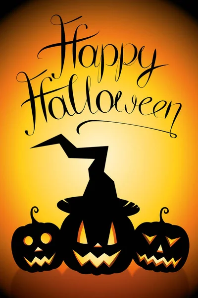 Feliz cartel de Halloween con calabazas (jack-o-lanterns ) —  Fotos de Stock