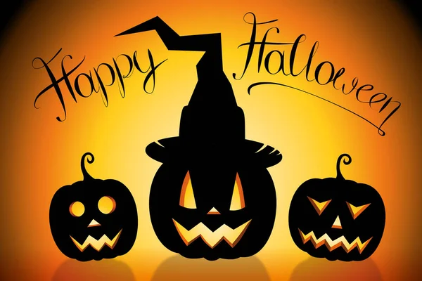 Feliz cartel de Halloween con calabazas (jack-o-lanterns ) —  Fotos de Stock