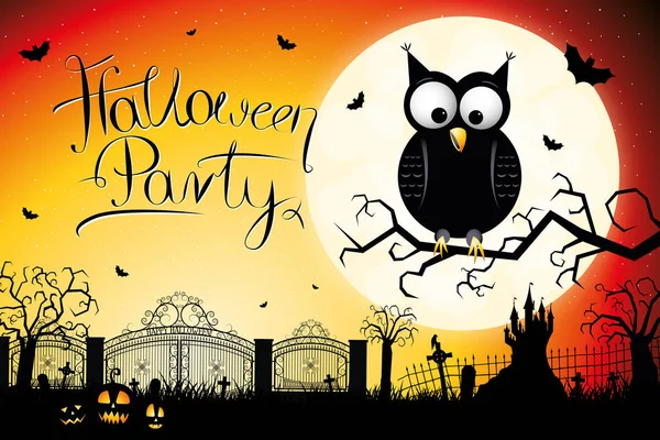 Halloween-Party-Plakat / Banner mit Eule auf einem Ast — Stockfoto