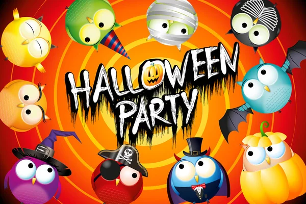 Halloween party poster with cartoon owls