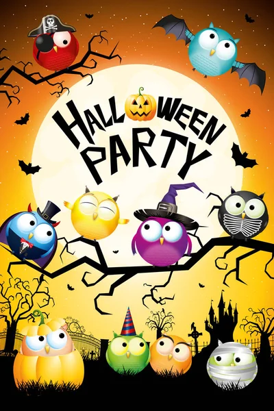 Halloween-Party-Plakat / Banner - mit Eulen und Friedhof — Stockfoto