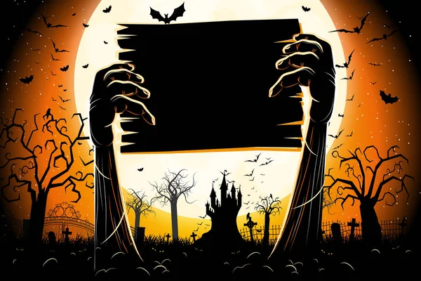 Halloween banner/poster met handen/bat/begraafplaats — Stockfoto