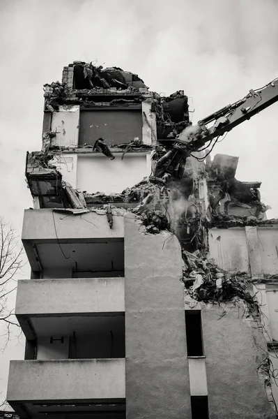 Demolición Casas Edificios Excavadora — Foto de Stock