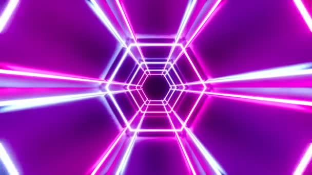 Abstract Tunnel Neon Animatie Bewegende Zeshoeken Lijnen — Stockvideo