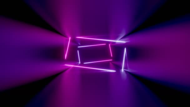 Tunel Abstrakcyjny Neon Animacja Ruchome Prostokąty — Wideo stockowe