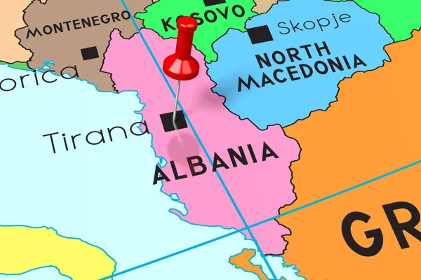 Albânia, Tirana - capital, inscrita no mapa político — Fotografia de Stock