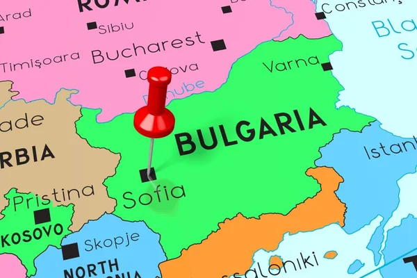 Bulgaria, Sofía - capital, en el mapa político —  Fotos de Stock