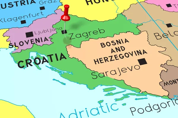 Croacia, Zagreb - capital, en el mapa político —  Fotos de Stock