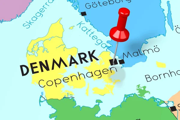 Dinamarca, Copenhaga - capital, inscrita no mapa político — Fotografia de Stock