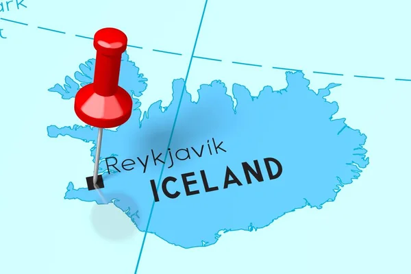 Исландия, Рейкьявик - столица, отмеченная на политической карте — стоковое фото