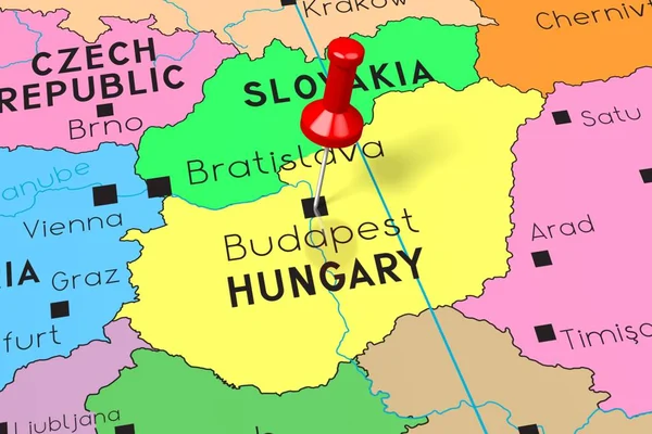Hungría, Budapest - capital, en el mapa político — Foto de Stock