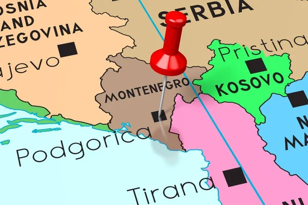 Montenegro, Podgorica - capital, en el mapa político —  Fotos de Stock