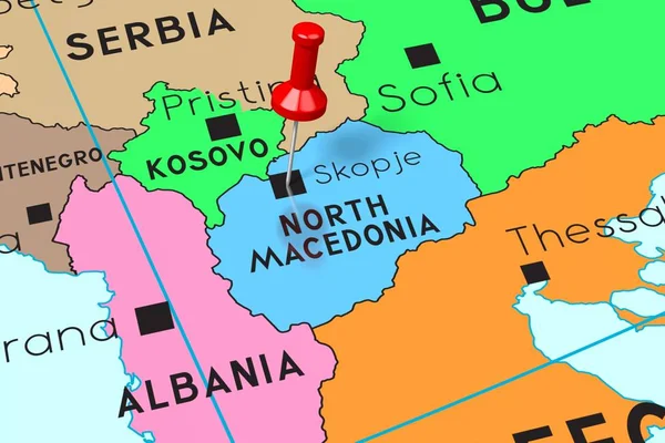 Macedonia del Norte, Skopje - capital, en el mapa político —  Fotos de Stock