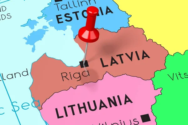 Letonia, Riga - capital, en el mapa político —  Fotos de Stock