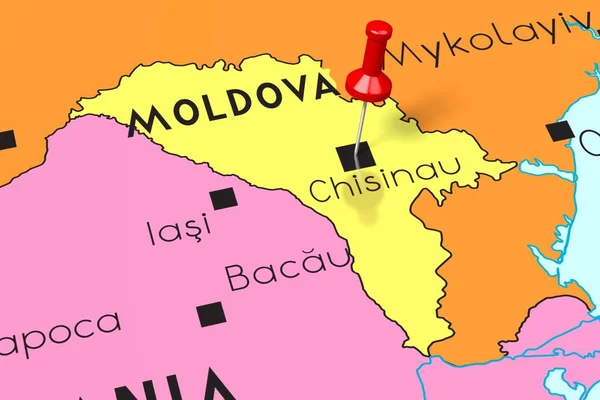 Moldávia, Chisinau - capital, fixada no mapa político — Fotografia de Stock