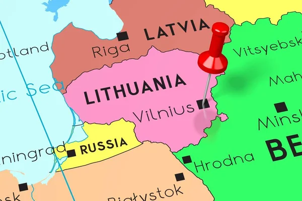 Lituania, Vilnus - capital, en el mapa político —  Fotos de Stock