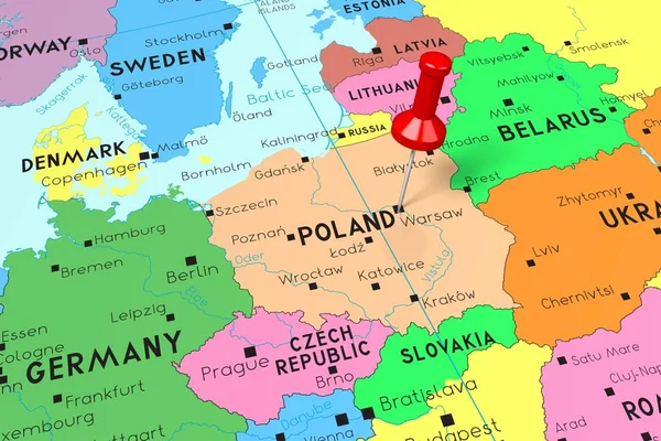 Polonia, Varsovia - capital, en el mapa político — Foto de Stock