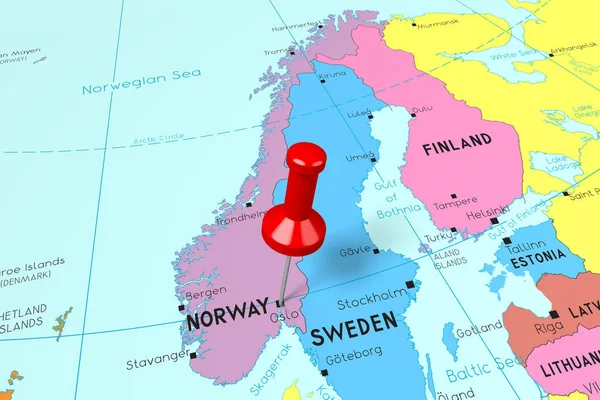Норвегия, Осло - столица, закрепленная на политической карте — стоковое фото